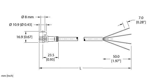 Turck Pkw 4Z-2/S90/S653 Single-ended Cordset, Right angle Female Connector