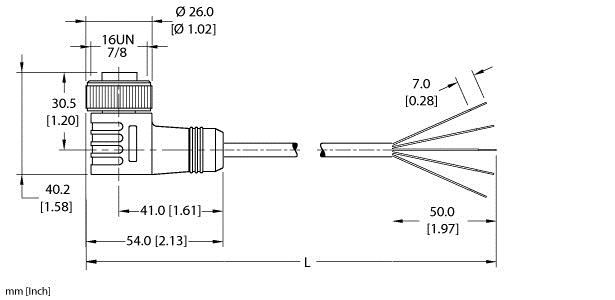 Turck Wkm 50-15M/S90 Single-ended Cordset, Right angle Female Connector