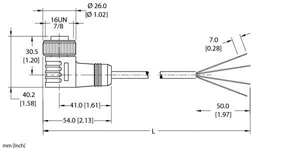 Turck Wkm 40-60M/S529 Single-ended Cordset, Right angle Female Connector