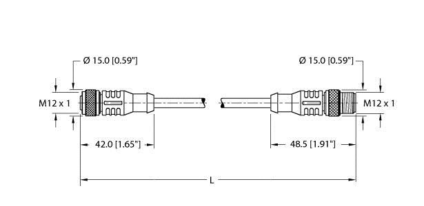 Turck Rk 4.5T-20-Rs 4.5T/S2501 Double-ended Cordset, Straight Female Connector to Straight Male Connector
