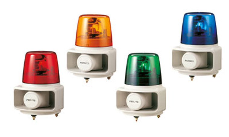 Patlite RT-120E-R+FC015 Rotating warning light with 8-channel alarm with 32 pre-programmed sounds. Red
