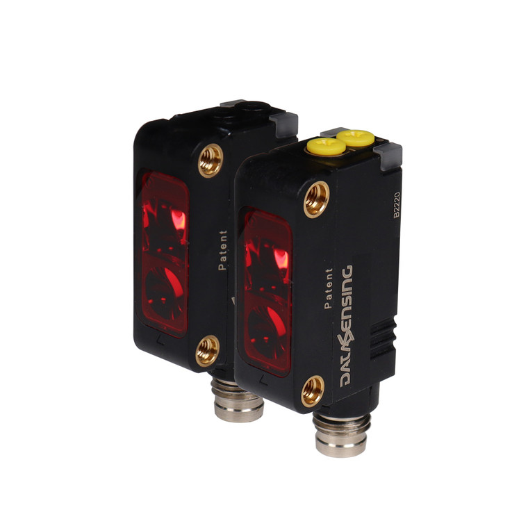 Datasensing Red Laser emission Through Beam Transmitter and receiver double trimmer Adj + L/D NPN Connector M8 4P