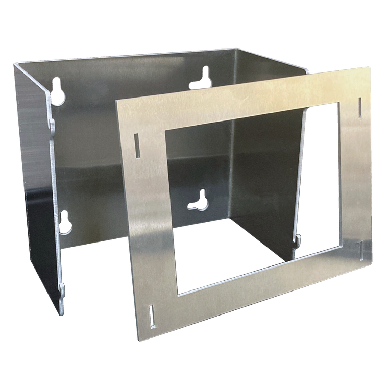 Horner Automation HE-BRKT-100 Two-piece bracket with removable faceplate for use with Micro OCS X2/X4/X5. 4 hole pattern for panel backplate mounting in either portrait or landscape orientation.