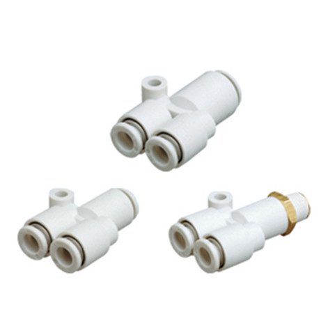SMC - KQ2U09-34AS - Push-In to Push-In Pneumatic Tubing Fitting - Body Material STANDARD TUBING, WITH THREAD SEALANT, 3 Ports, 5/16 in Compatible Tube Outer Diameter