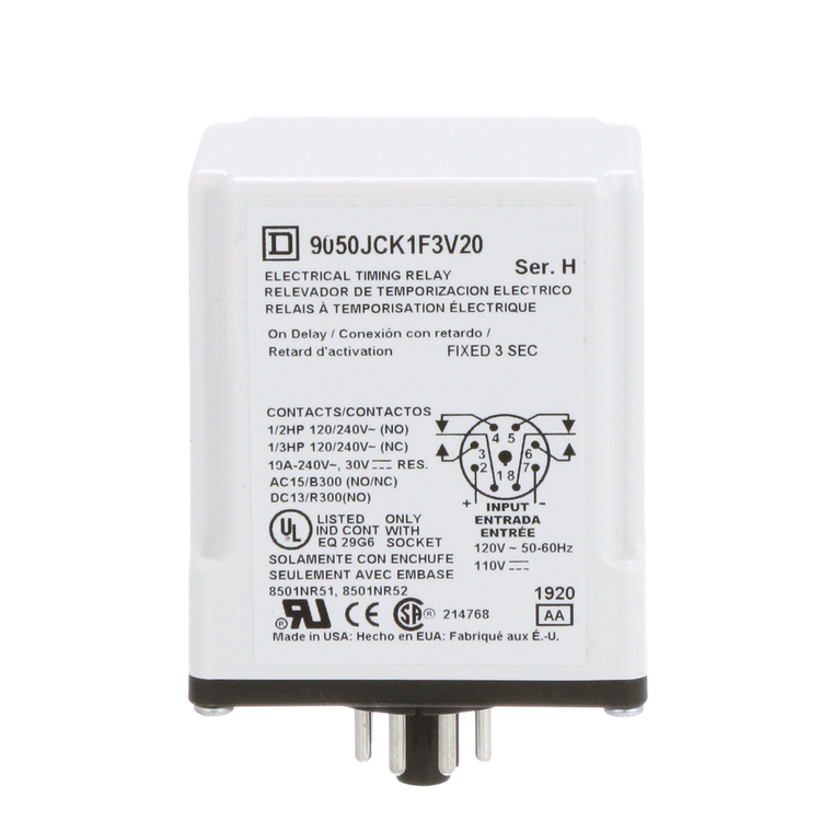 Schneider Electric 9050JCK1F3V20 Timer Relay 240Vac 10A T-Jck