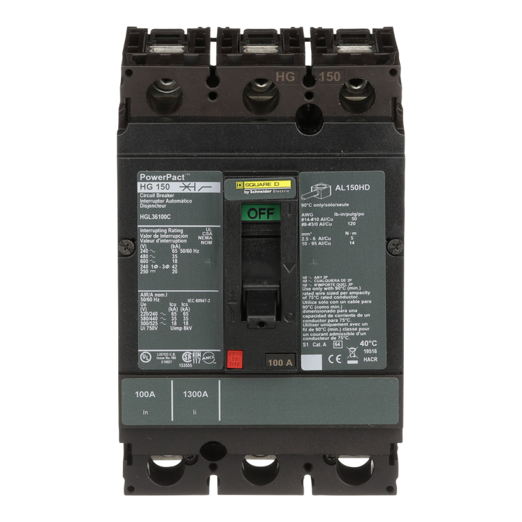 Schneider Electric HGL36100C Molded Case Circuit Breaker 600V 100A