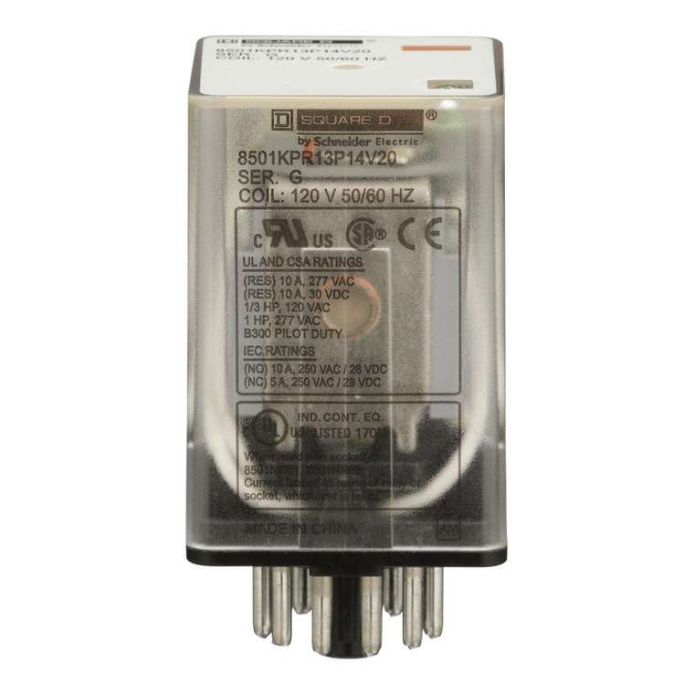Schneider Electric 8501KPR13P14V20 Relay 3Co Cyl Pin 6.6A@240V 120Vac Coil
