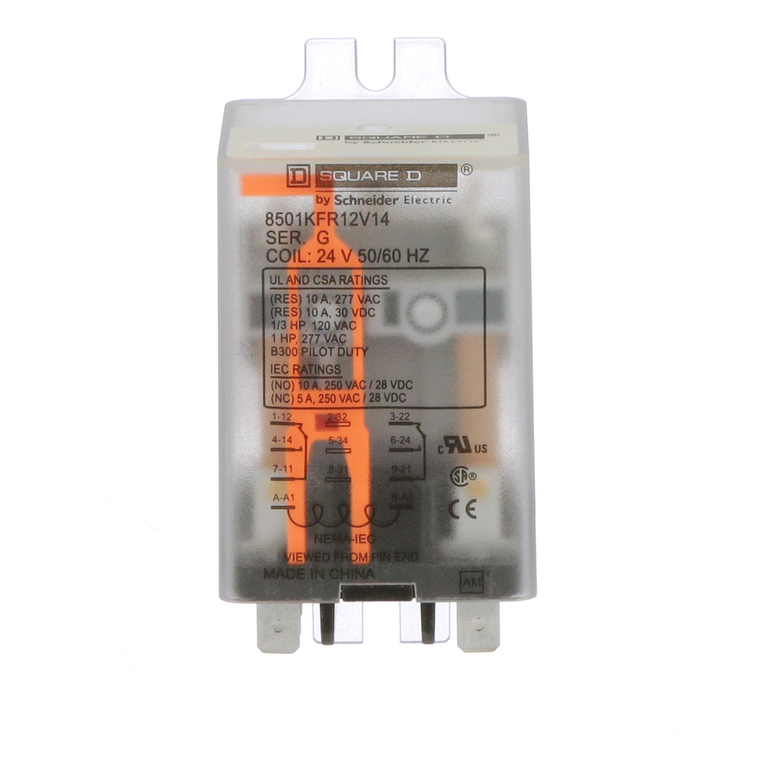 Schneider Electric 8501KFR12V14 Relay 2Co Qc Pin 10A@240V 24Vac Coil Fla