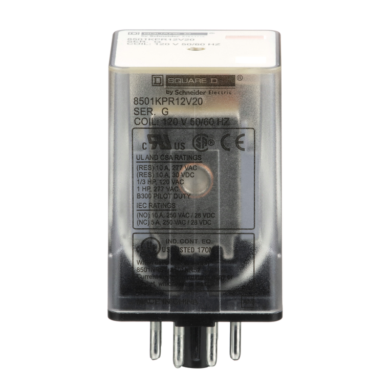 Schneider Electric 8501KPR12V20 Relay 2Co Cyl Pin 10A@240V 120Vac Coil