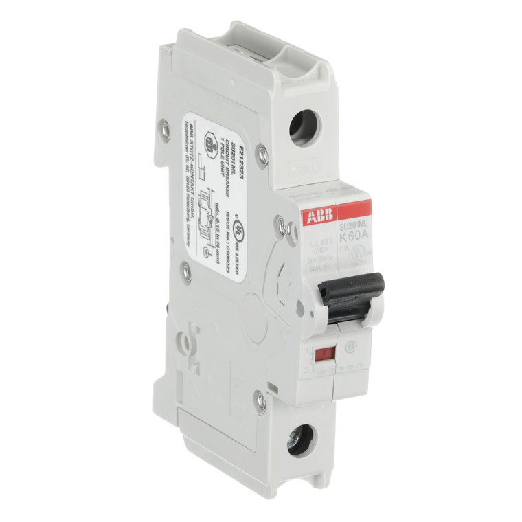 ABB SU201ML-K60 60A Single-Pole Miniature Circuit Breaker with K-Characteristic Curve, UL 489 Compliant for Industrial and Commercial Applications