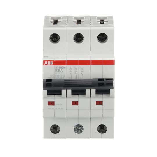 ABB ST203M-B6 3-Pole Miniature Circuit Breaker, 6A, UL1077 Compliant - Ideal for Residential and Light Commercial Applications