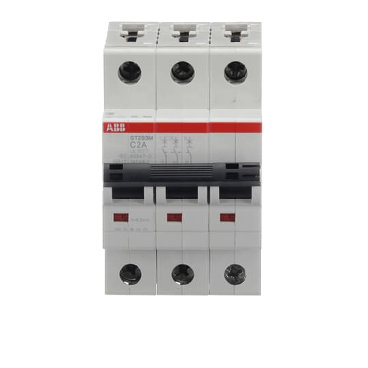 ABB ST203M-C2 3-Pole Miniature Circuit Breaker, 2A, C-Curve, 10kA Breaking Capacity - UL1077 Certified for Industrial and Commercial Applications