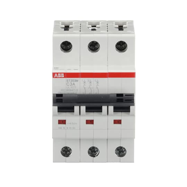 ABB ST203M-C3 3-Pole Miniature Circuit Breaker, 3A, C-Characteristic Curve, 10kA Breaking Capacity - UL1077 Certified
