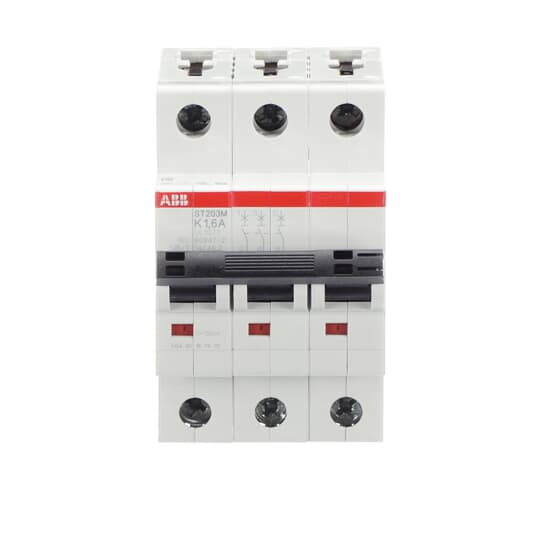 ABB ST203M-K1.6 3-Pole Miniature Circuit Breaker, 1.6A, K-Characteristic Curve, UL1077 Certified  High-Performance Protection for Inductive Loads