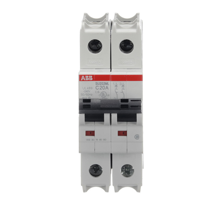 ABB SU202ML-C20 2-Pole 20A Miniature Circuit Breaker - UL 489 Compliant, 10kA Breaking Capacity
