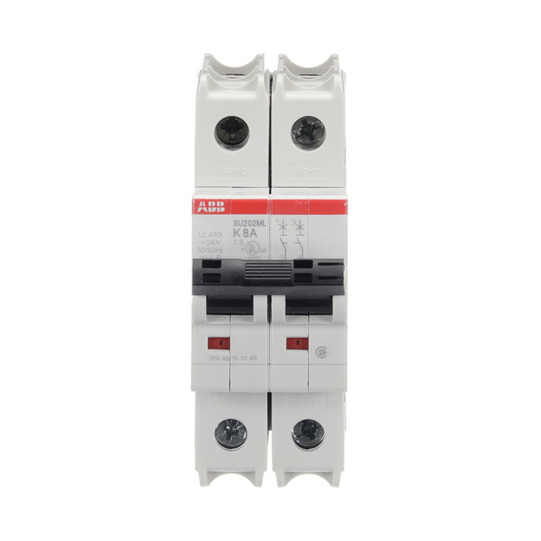 ABB SU202ML-K8 2-Pole Miniature Circuit Breaker, 8A, UL 489 Certified  High Inrush Current Protection