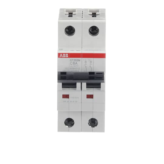 ABB ST202M-C8 2-Pole Miniature Circuit Breaker, 8A, C-Curve, UL1077 Certified for Reliable Electrical Protection