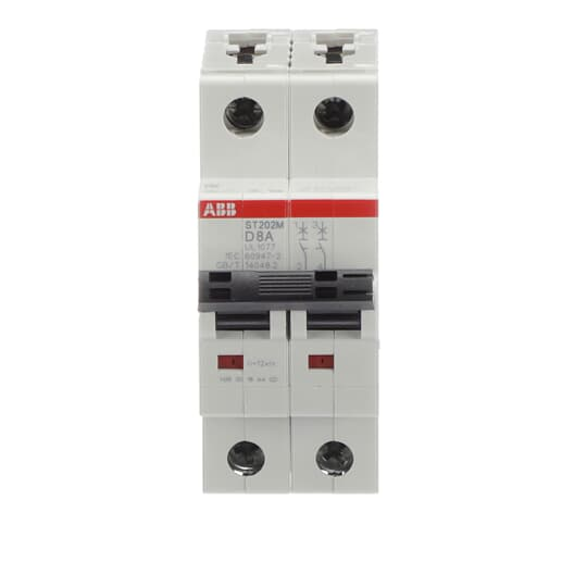 ABB ST202M-D8 2-Pole Miniature Circuit Breaker, 8A, D-Curve, UL1077 Compliant  High Inrush Current Tolerance & 10kA Breaking Capacity for Versatile Applications