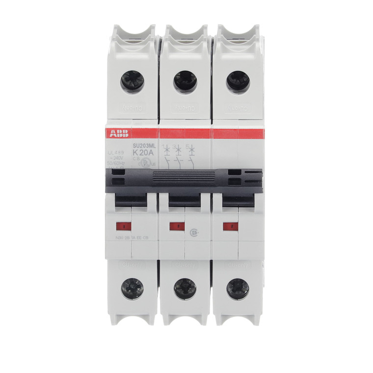 ABB SU203ML-K20 3-Pole Miniature Circuit Breaker, 20A, UL 489 Certified  Ideal for High Inrush Current Applications