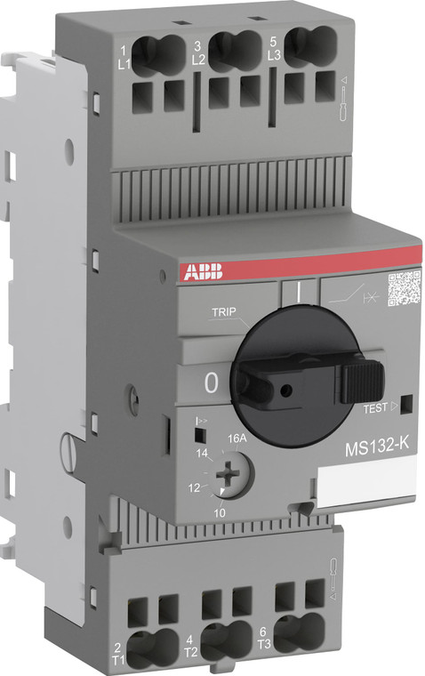 ABB MS132-20K 3P Manual Motor Starter, 16.0-20.0A Range, Push-in Terminals, 100 kA Breaking Capacity at 400 VAC