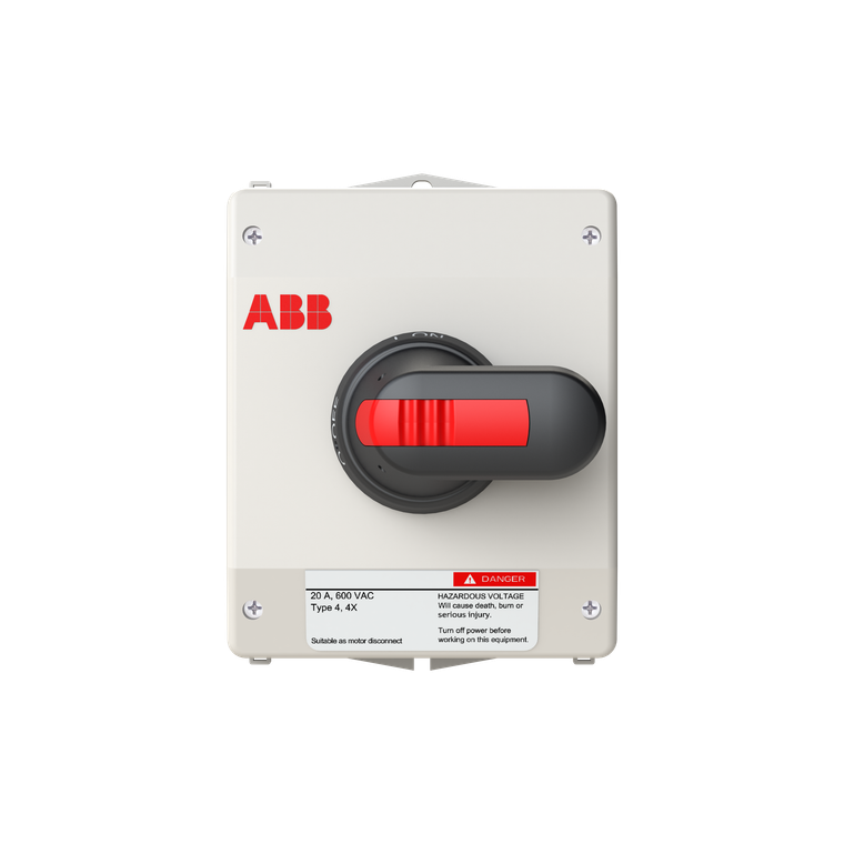 ABB EOT520N3PAX-PBA 20A Non-Fused 3-Pole Electrical Switch with N4X Stainless Steel Enclosure and Blue Pistol Grip Handle - UL508 Compliant for Industrial and Outdoor Applications