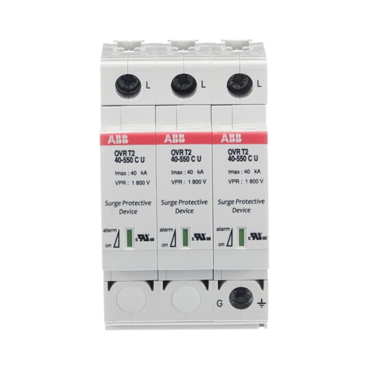 ABB OVR T2 3L 40-550PU Surge Protector - 3 Phase, 40kA, 550V, Plug-In Type for Commercial and Industrial Use