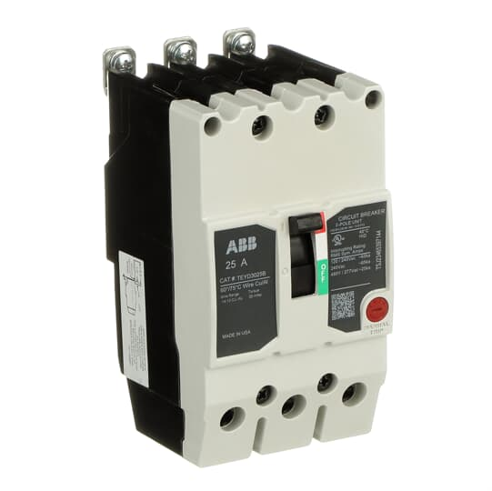 ABB TEYD3025B 25A 3-Pole Circuit Breaker - High Capacity 25Ka, 480/277 Vac, Bolt-On Design