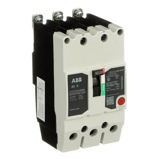 ABB TEYH3040B 40A 3-Pole Circuit Breaker with Quick-Make/Quick-Break Mechanism and Customizable Accessories for 480Y/277 Vac Systems