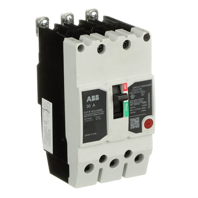 ABB TEYL3030B Teyx Circuit Breaker 3P 30A - Reliable and Compact Solution for Grounded 480Y/277 Vac Systems ABB TEYL3030B Teyx Circuit Breaker 3P 30A - Reliable and Compact Solution for Grounded 480Y/277 Vac Systems