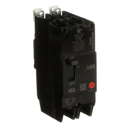ABB TEY245 MCCB 2-Pole 45A Bolt-On Circuit Breaker for Grounded 480Y/277 Vac Systems - Compact Design with Quick-Make/Quick-Break Mechanisms and Customizable Accessories