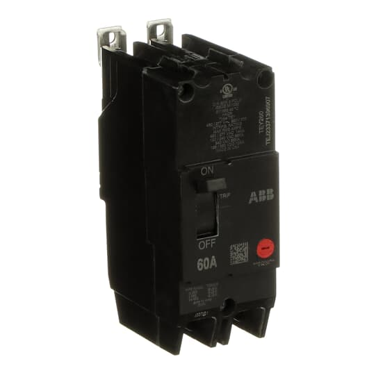 ABB TEY260 Two Pole Circuit Breaker - 60A, Quick-Make/Break Mechanism, Bolt-On Mounting for 480Y/277 Vac Systems