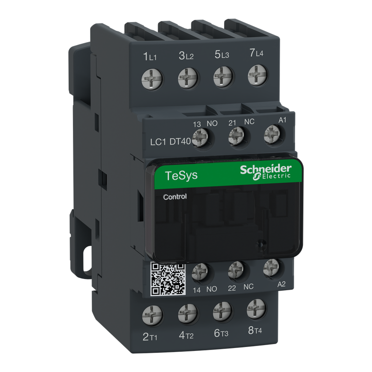 Schneider Electric LC1DT40M7 IEC contactor, TeSys Deca, nonreversing, 40A resistive, 4 pole, 4 NO, 220VAC 50/60Hz coil, open style