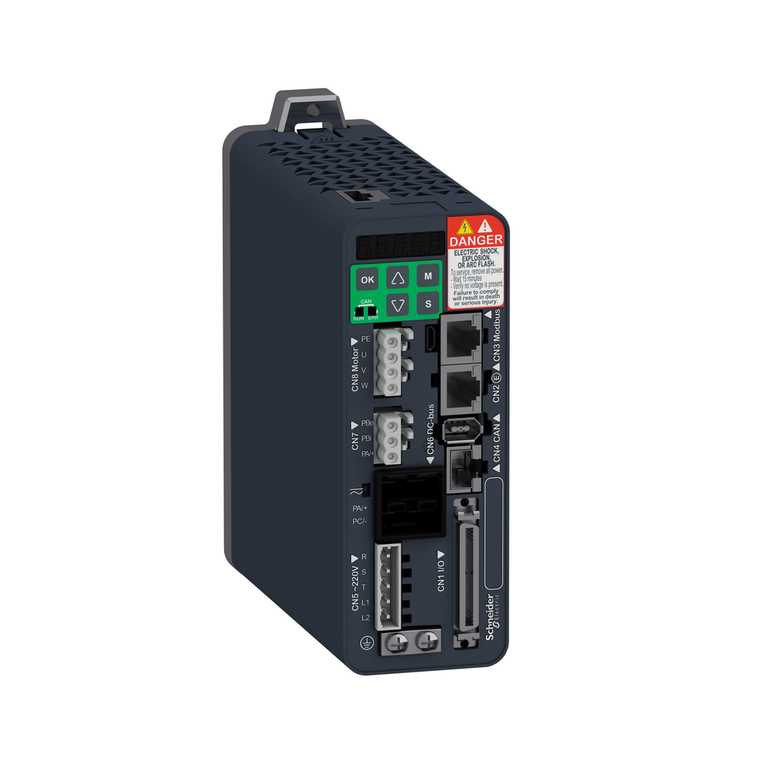 Schneider Electric LXM28SU07M3X motion servo drive, Lexium 28, sercos, single and three phase, 200 to 240V, 750W