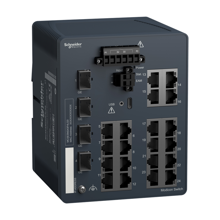 Schneider Electric MCSESM243F4LG0 network switch, Modicon Networking, managed, 20 ports for copper with 4Gigabit SFP