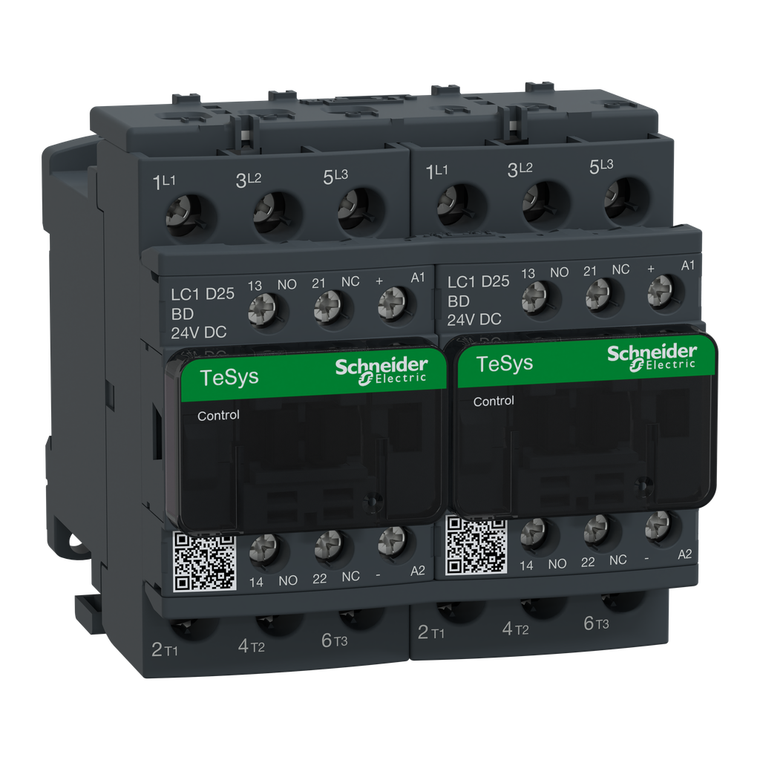 Schneider Electric LC2D25BD TeSys Deca reversing contactor - 3P(3 NO) - AC-3 - <= 440 V 25 A - 24 V DC coil