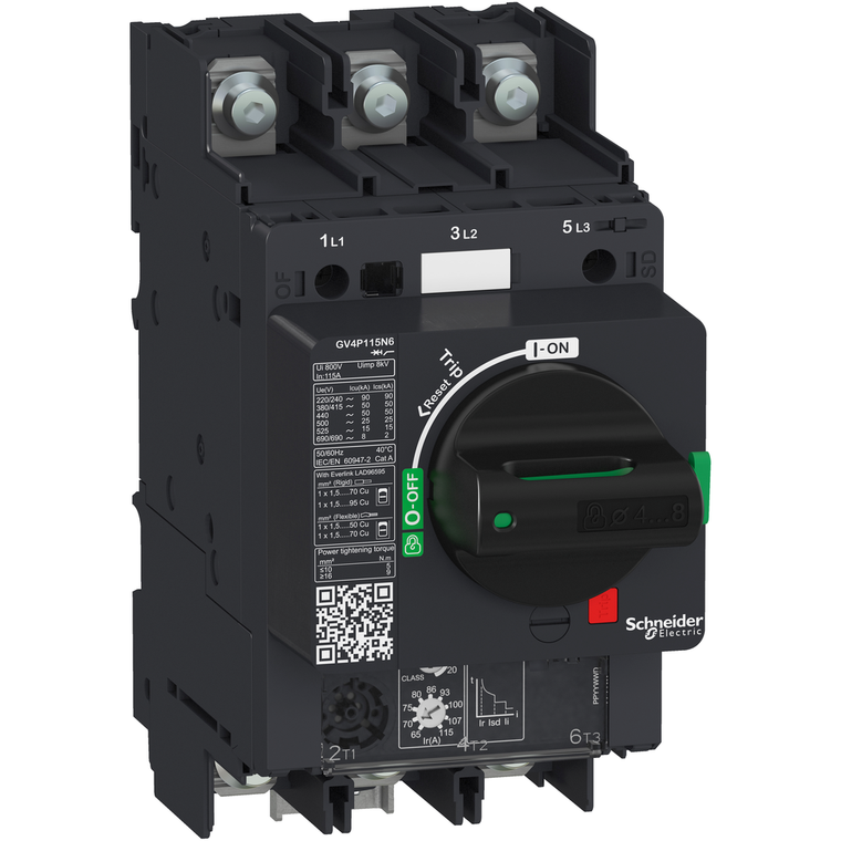 Schneider Electric GV4P115N6 Motor circuit breaker, TeSys GV4, 3P, 115A, Icu 50kA, thermal magnetic, lugs terminals