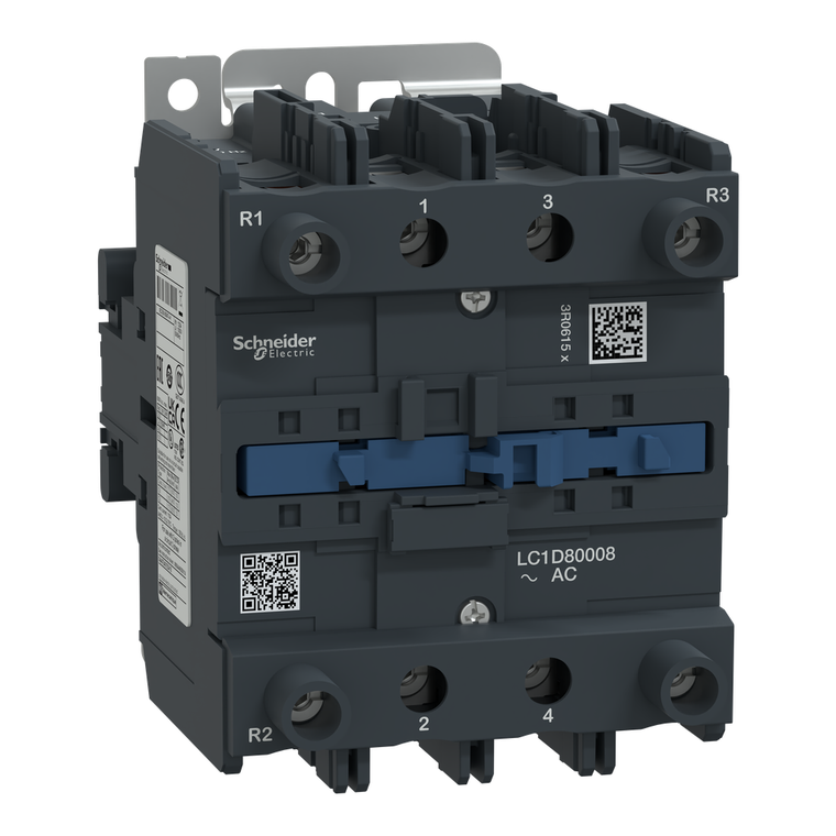Schneider Electric LC1D80008M7 IEC contactor, TeSys Deca, nonreversing, 125A resistive, 4 pole, 2 NO and 2 NC, 220VAC 50/60Hz coil, open style