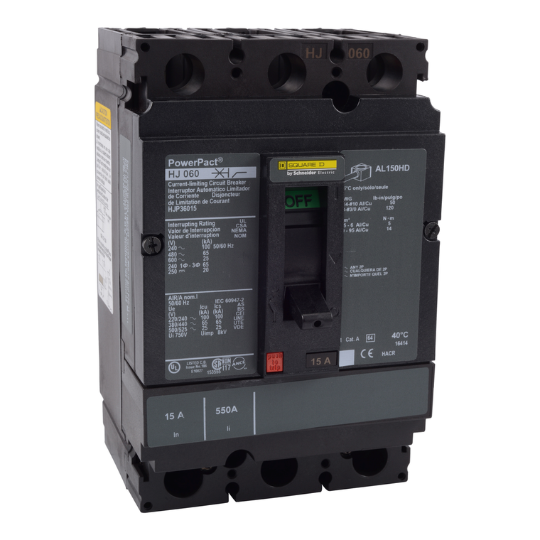 Schneider Electric HJP36020 Circuit breaker, PowerPacT H, 20A, 3 pole, 600VAC, 25kA, lugs, thermal magnetic, 80%