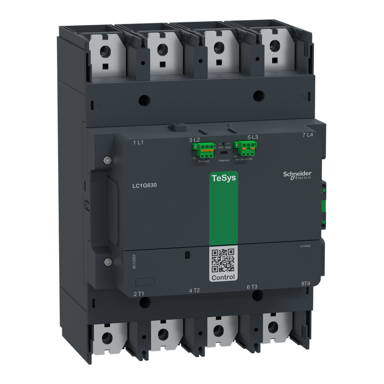 Schneider Electric LC1G8004EHEA Contactor, high power, TeSys Giga 800, advanced version, 4 pole/NO, AC-1 =440V 1050A, 48-130VAC/DC coil