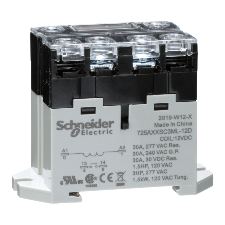 Schneider Electric 725AXXSC3ML-12D Power relay, SE Relays, 30A, 1NO, 12VDC, LED push button, screw terminals, DIN or panel mount