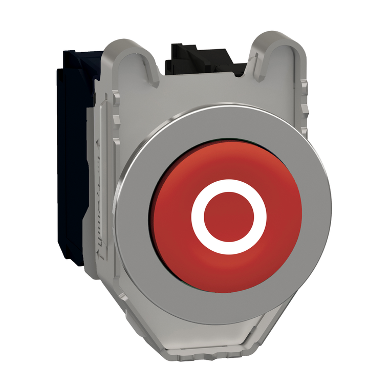 Schneider Electric XB4FL4325 Push button flush mounted, Harmony XB4, metal, projecting, red, 30mm, spring return, marked O, 1NO+1NC