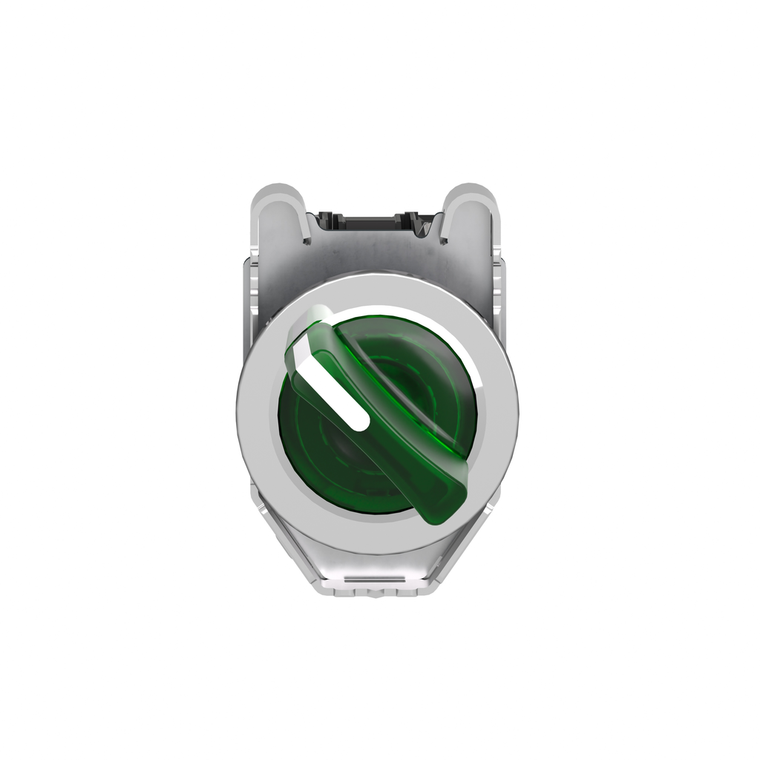 Schneider Electric XB4FK123G5 Illuminated selector switch, Harmony XB4, metal, green handle, 30mm, universal LED, 2 positions, 1NO + 1NC, 110...120V AC