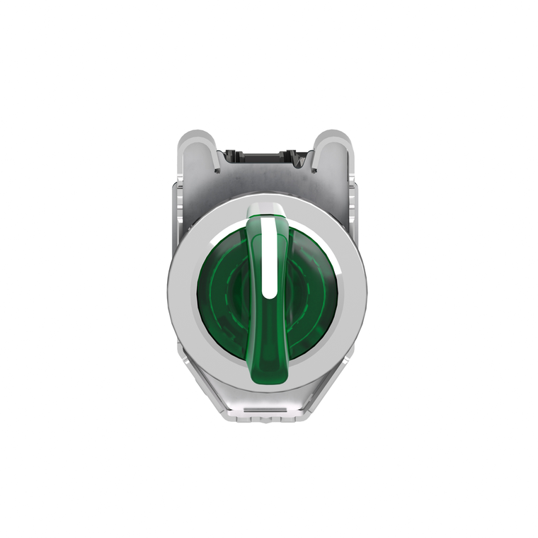 Schneider Electric XB4FK133G5 Illuminated selector switch, Harmony XB4, metal, green handle, 30mm, universal LED, 3 positions, 1NO + 1NC, 110...120V AC