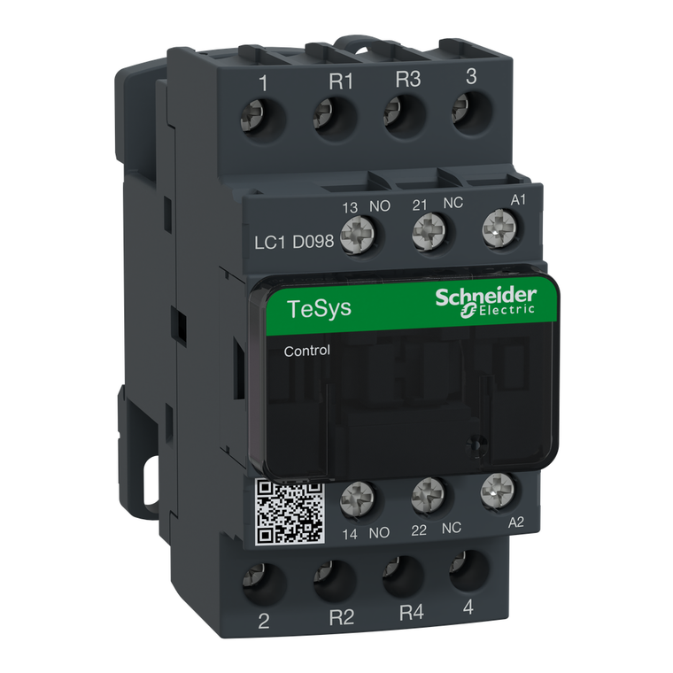 Schneider Electric LC1D128D7 IEC contactor, TeSys Deca, nonreversing, 25A resistive, 4 pole, 2 NO and 2 NC, 42VAC 50/60Hz coil, open style