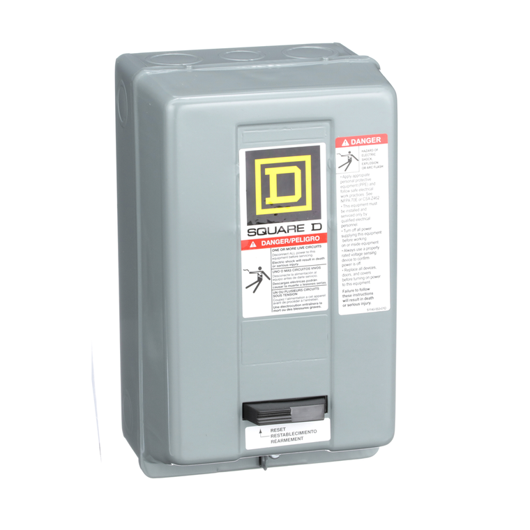 Schneider Electric 8536SCG3V01S NEMA Motor Starter, Type S, nonreversing, Size 1, 27A, 10 HP at 460 VAC, 5 kA SCCR, 3 phase, 3 pole, melting alloy, 24 VAC coil, NEMA 1