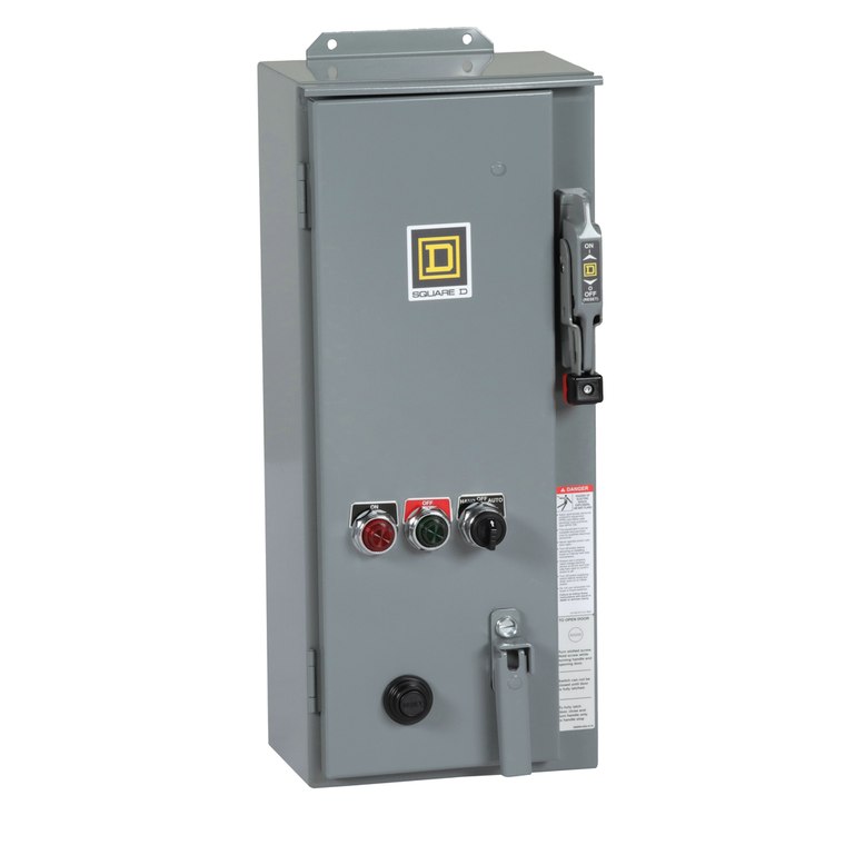 Schneider Electric 8538SCASP4 NEMA combination starter, Type S, 30A fusible disconnect, Size 1, 27A, Motor Logic SSOLR, 120VAC coil, NEMA 3R/12