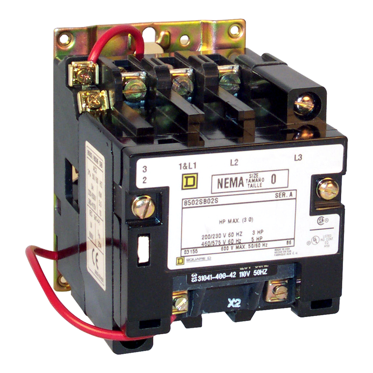 Schneider Electric 8502SBO2V08 NEMA Contactor, Type S, nonreversing, Size 0, 18A, 5HP at 575VAC, 3 phase, up to 100kA, 3 pole, 208VAC coil, open