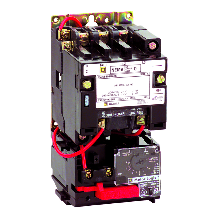 Schneider Electric 8536SBO2V08H30 NEMA Motor Starter, Type S, nonreversing, Size 0, 18A, 5 HP at 460 VAC, up to 100 kA SCCR, 3 phase, 3 pole, Motor Logic, 208 VAC coil, open