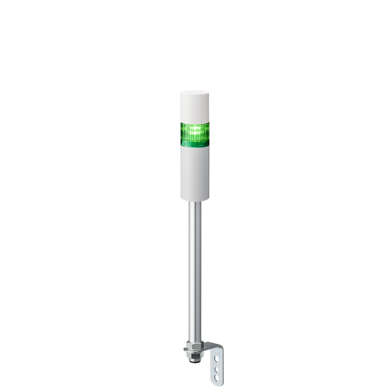 Patlite LR5-102LEBW-G 1-tier 50mm diameter, 24V DC, L-bracket pole-mount Signal Tower with RJ-45 port for LAN Connection; Off-white body, IP65, Green LED with buzzer module