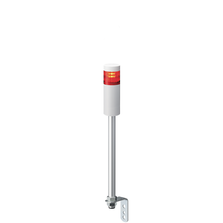 Patlite LR5-102LENW-R 1-tier 50mm diameter, 24V DC, L-bracket pole-mount Signal Tower with RJ-45 port for LAN Connection; Off-white body, IP65, Red LED; Buzzer module sold separately